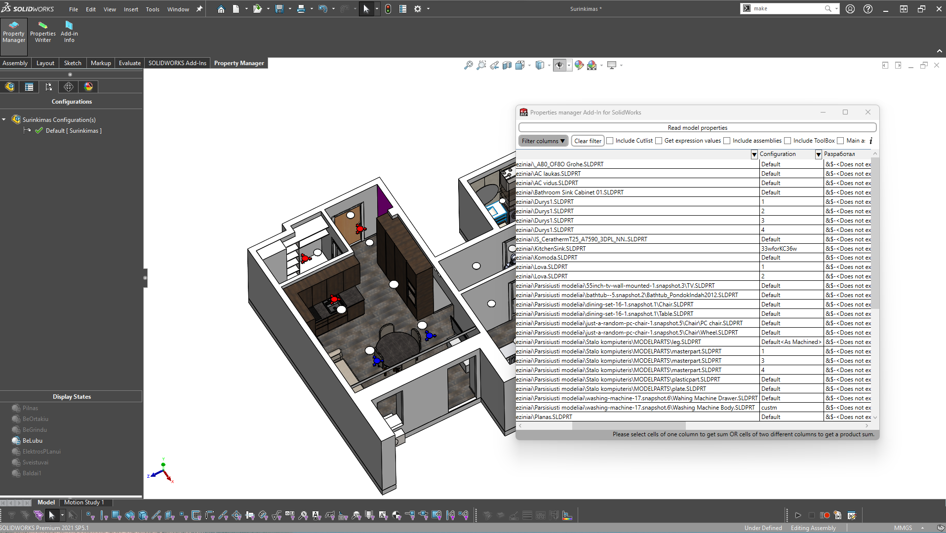 Property Manager add-in integrated inside SolidWorks