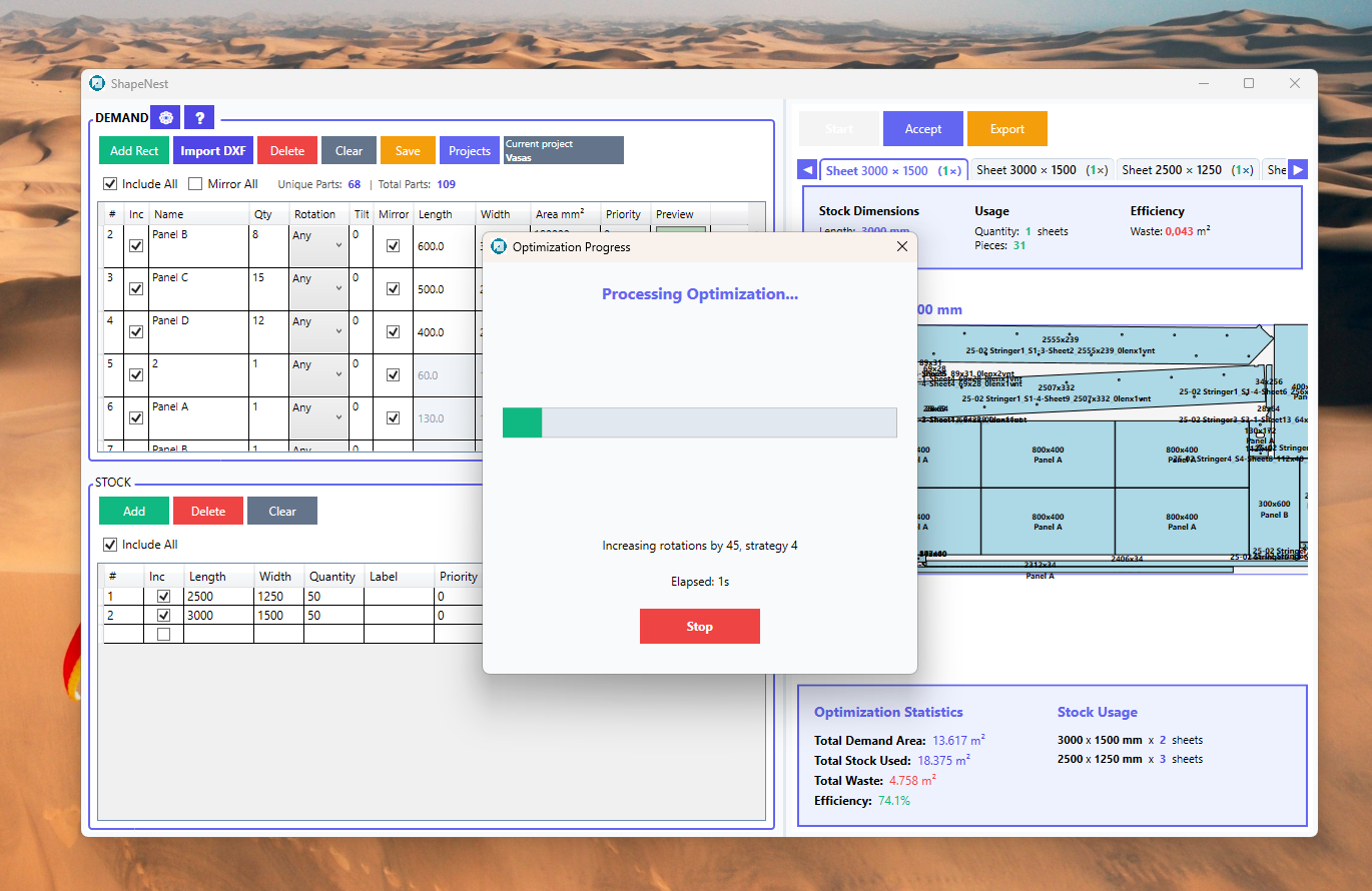 ShapeNest application interface