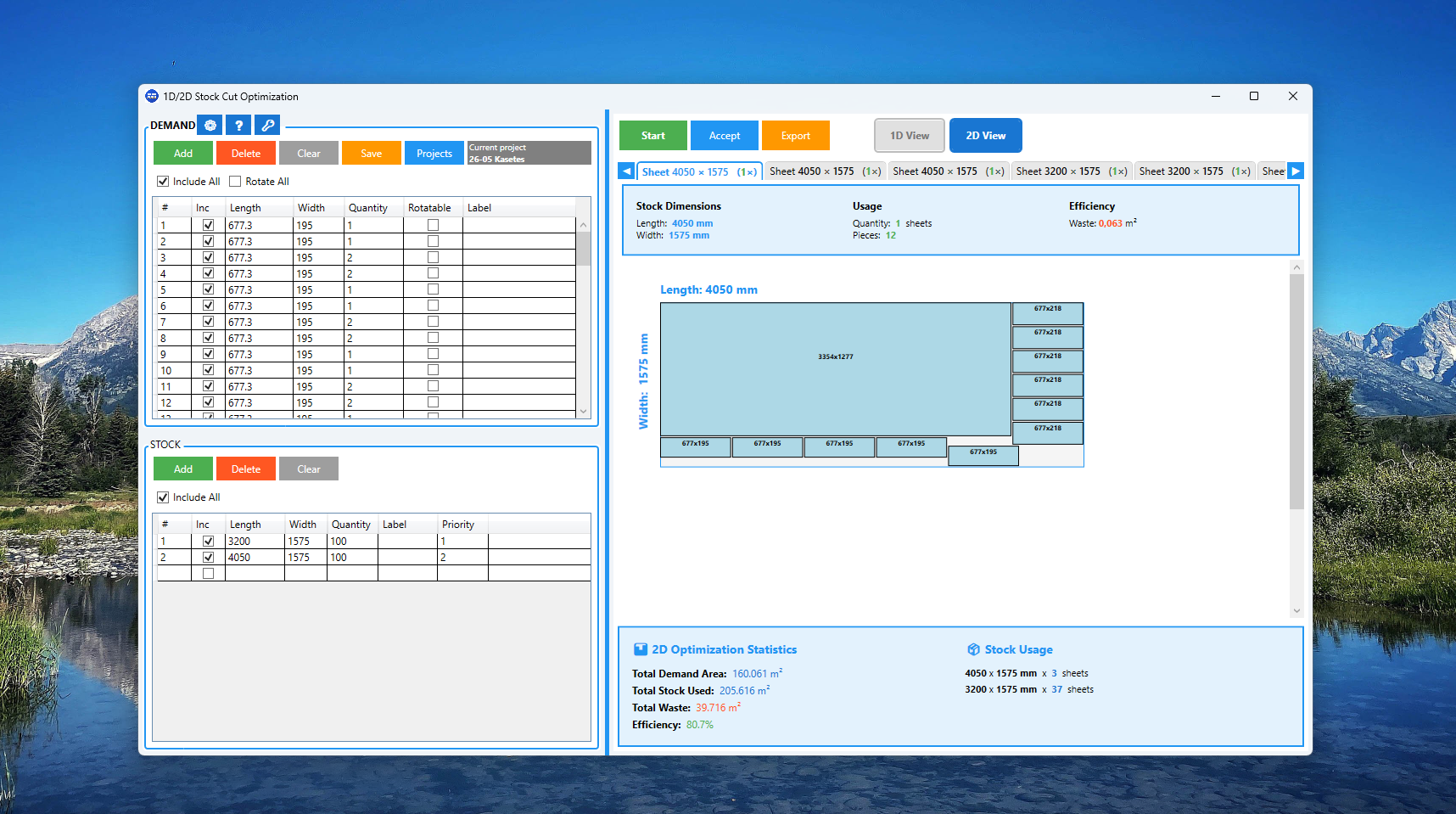 Stock Cut Optimization cutting plan view
